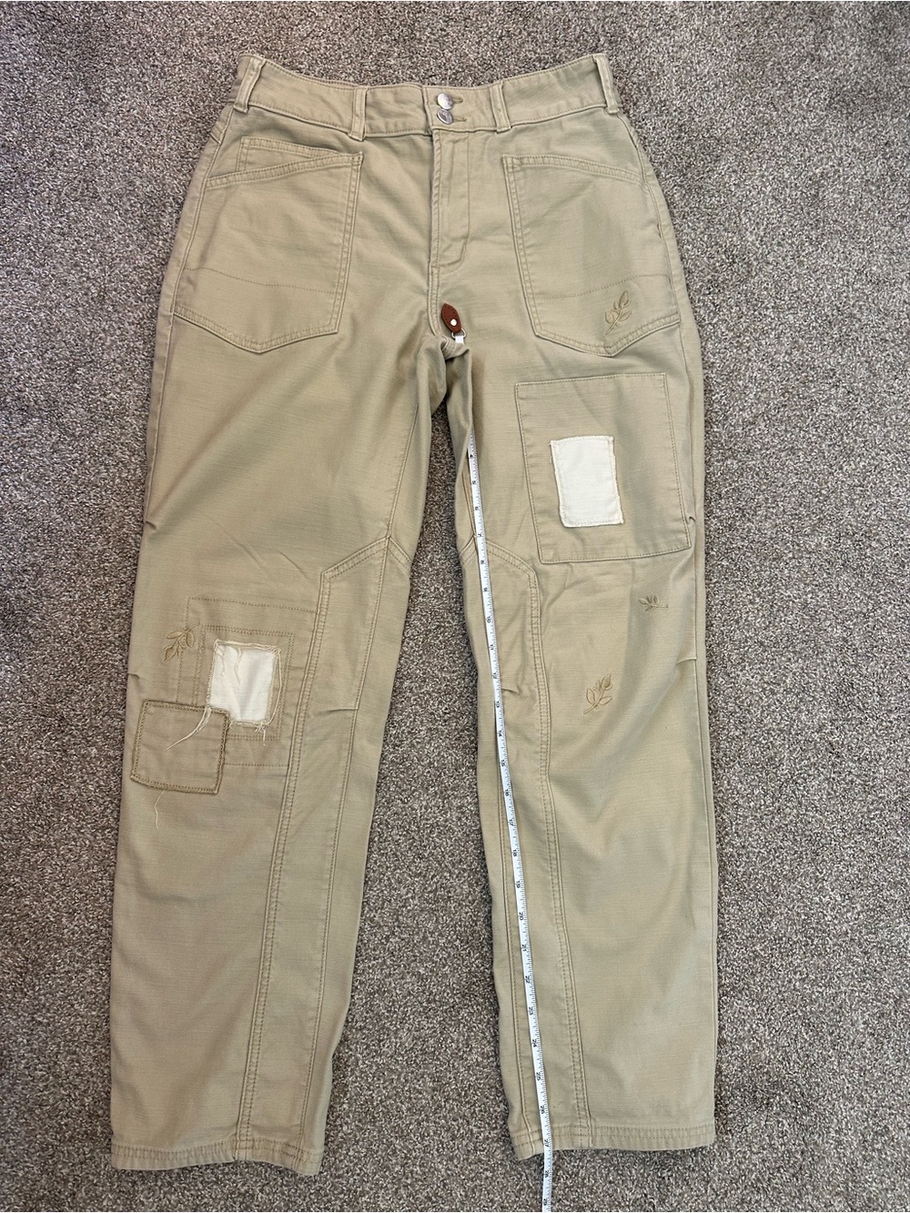 Pilcro Anthropologie The Wanderer Patchwork Pants Mid-Rise Khaki Beige Size 27 - Picture 14 of 15